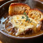 Delicious French Onion Beef Short Rib Soup served in a bowl
