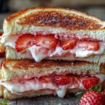 Fried strawberry cheesecake sandwiches served with a dusting of powdered sugar.