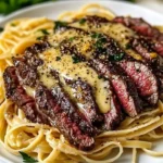 Garlic Butter Steak served with lightning noodles for a delicious meal