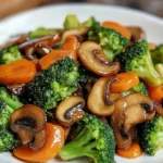 Colorful bowl of garlic butter stir-fried vegetables on a wooden table