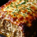 A delicious Garlic Parmesan Chicken Meatloaf served on a white plate with herbs.