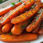 Delicious glazed carrots with honey and herbs served on a plate