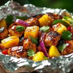 Hawaiian BBQ Chicken and Pineapple Foil Packets on a grill