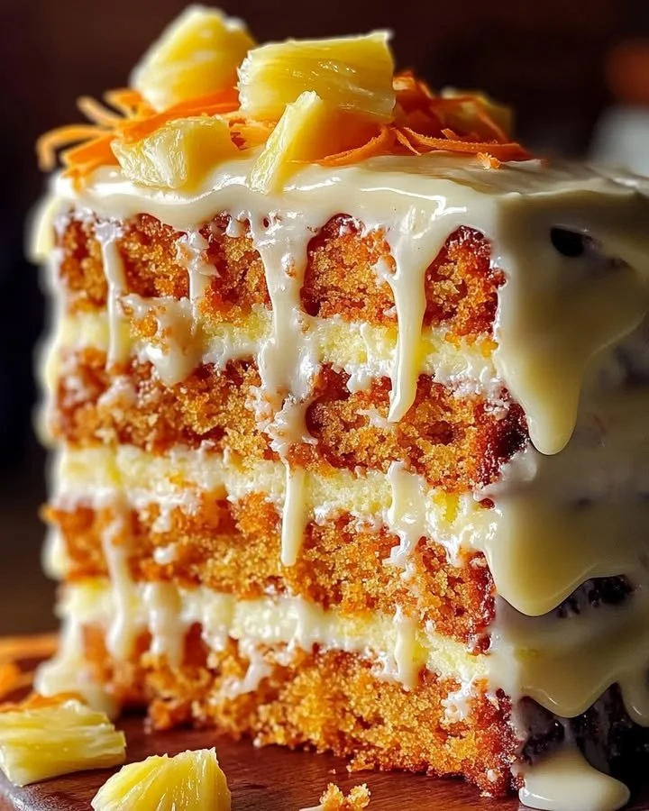 Hawaiian Carrot Pineapple Cake with fresh carrots and pineapple topping