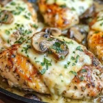 Healthy mushroom stuffed chicken breast served with vegetables