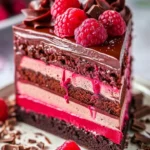 Heavenly Raspberry Chocolate Mousse Cake with rich chocolate and fresh raspberries