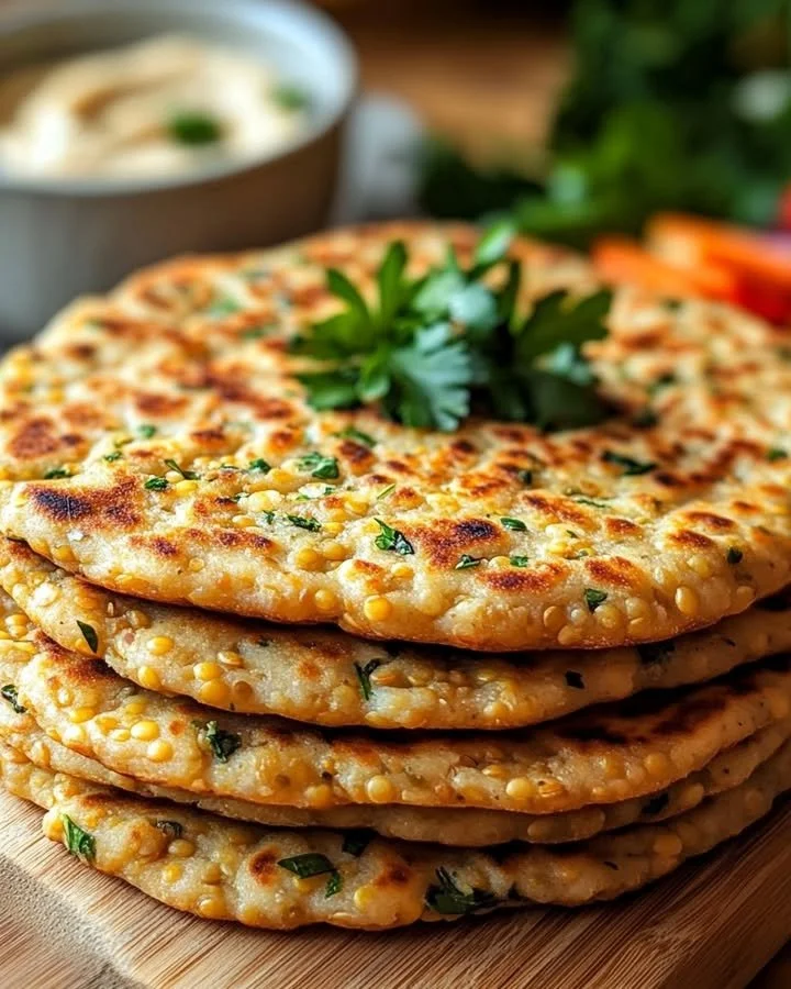 High-protein lentil flatbread fresh out of the oven, ready to serve.