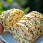 Assorted homemade flavored butter on a rustic table