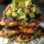 Honey Lime Chicken served with avocado rice stack