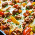 Italian Sausage and Pepper Casserole served in a rustic dish