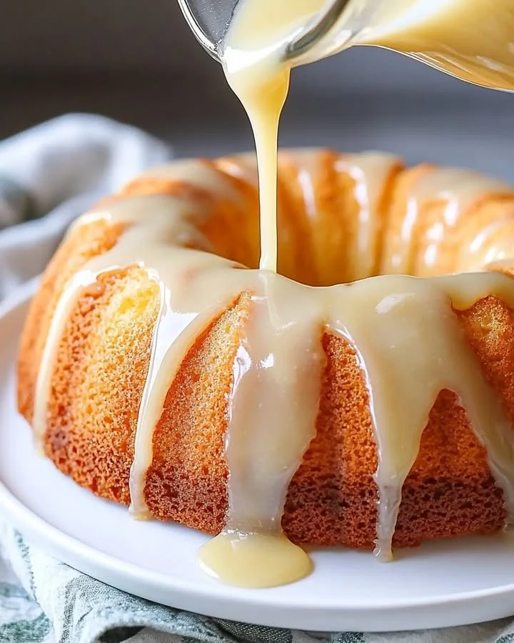 Delicious slice of Kentucky Butter Cake topped with a buttery glaze