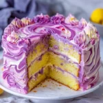 Lavender Lemon Cream Cake topped with delicious white chocolate frosting
