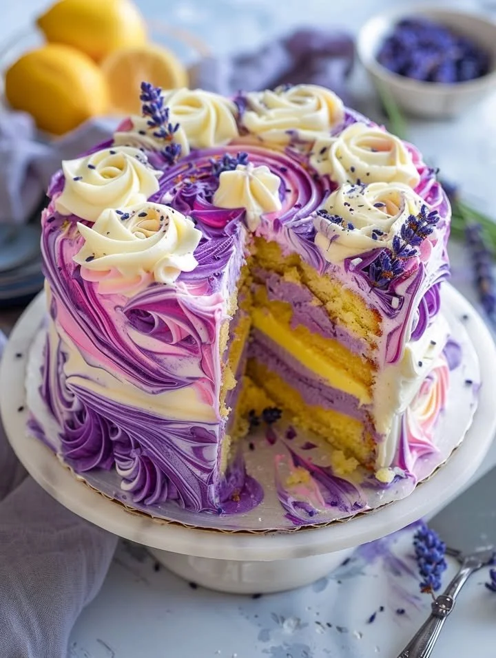 Lavender Lemon Cream Cake with White Chocolate Frosting