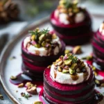 Layered Beet and Goat Cheese Stack with colorful beets and creamy cheese