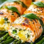 Lemon Basil Salmon Rolls plated elegantly with fresh herbs and lemon slices.