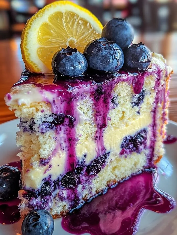 Lemon Blueberry Drip Cake with vibrant blueberries and a glossy lemon glaze