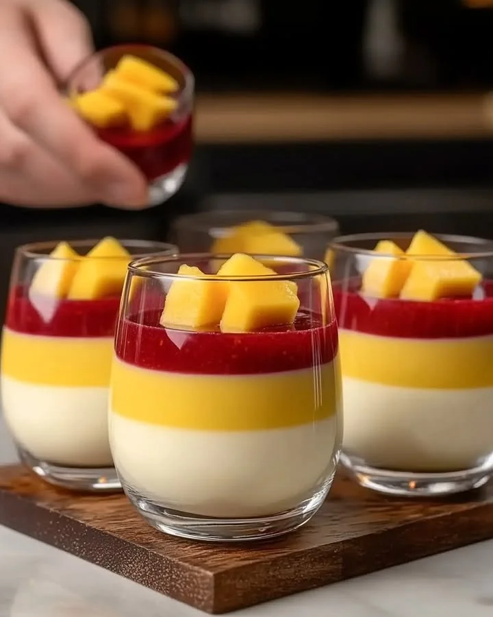 Delicious and creamy Mango Panna Cotta dessert served in elegant bowls