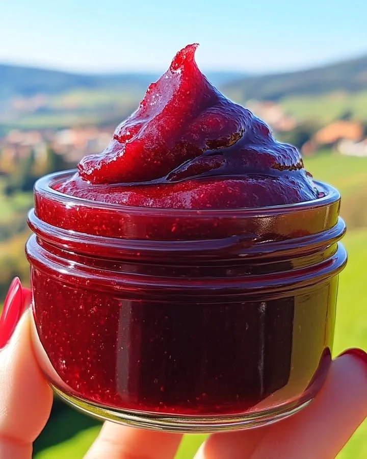 Delicious Maple Cranberry Butter served in a jar, perfect for spreading.