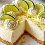 Mary Berry’s zesty lemon lime cheesecake slice on a plate with fresh lime slice