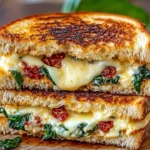 Mediterranean grilled cheese sandwich with fresh ingredients and golden crust.