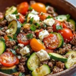 Mediterranean Ground Beef Stir Fry with vegetables served in a bowl