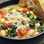 Mediterranean white beans and greens dish ready to serve