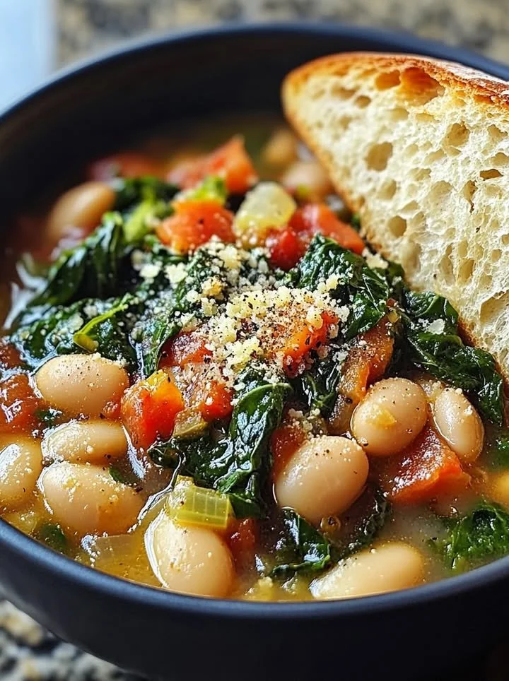 Plate of Mediterranean white beans and greens recipe
