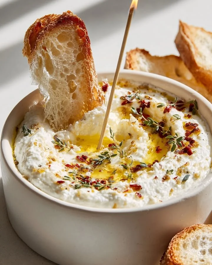 Melting Candle Ricotta Dip with herb-garlic butter, a unique appetizer