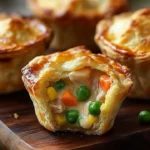 Mini chicken pot pie muffins baked to golden perfection in a muffin tin.