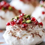 Mini Pavlovas with Pomegranate and Pistachios on a serving plate