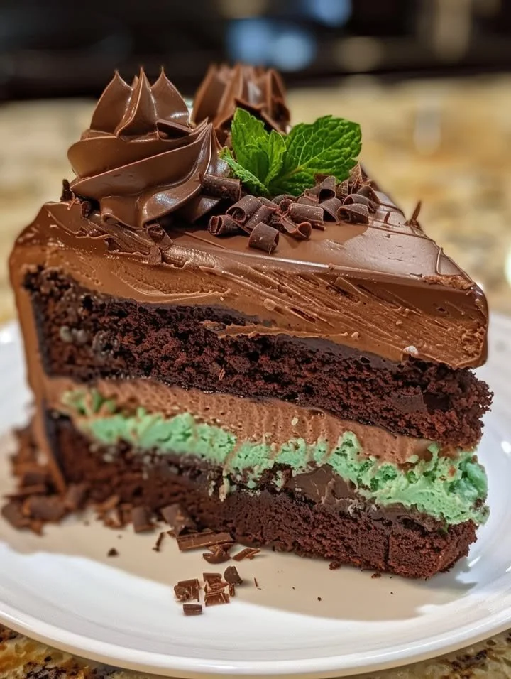 Delicious Mint Chocolate Fudge Cheesecake topped with chocolate and mint decorations