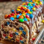 M&M's Chocolate Chip Cookie Dough Ice Cream Cake Roll dessert slice