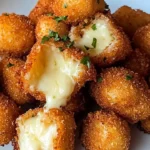 Plate of crispy mozzarella fried cheese bites, golden brown and delicious.