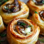 Mushroom Cheese Pinwheels with golden pastry and cheesy filling