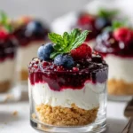 No-bake burrata and berry cheesecake cups topped with fresh berries