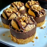 No-bake chocolate peanut butter cheesecake bites on a white plate