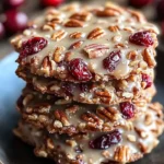 No-bake cranberry pecan praline cookies stacked on a plate