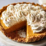 No-Bake Pumpkin Pie topped with whipped cream in a decorative dish