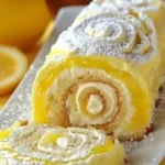 No-bake velvet lemon cream roll cake topped with lemon zest and cream