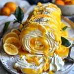 No-bake Velvet Lemon Cream Roll Cake with lemon zest and cream topping