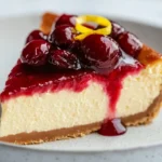 Slice of no-fail creamy ricotta cheesecake on a plate
