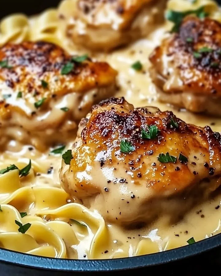One-Pan Chicken with Buttered Noodles recipe on a plate