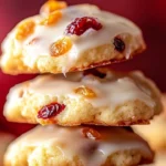 Orange Cranberry Ricotta Cookies on a plate, decorated with citrus zest.