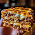 Parmesan Garlic Beef Cheeseburger Lasagna served in a dish with garnishes