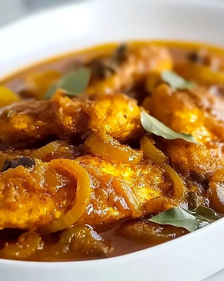 Delicious pickled fish garnished with caramelized onions