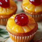 Pineapple upside down cupcakes with cherries and caramel topping