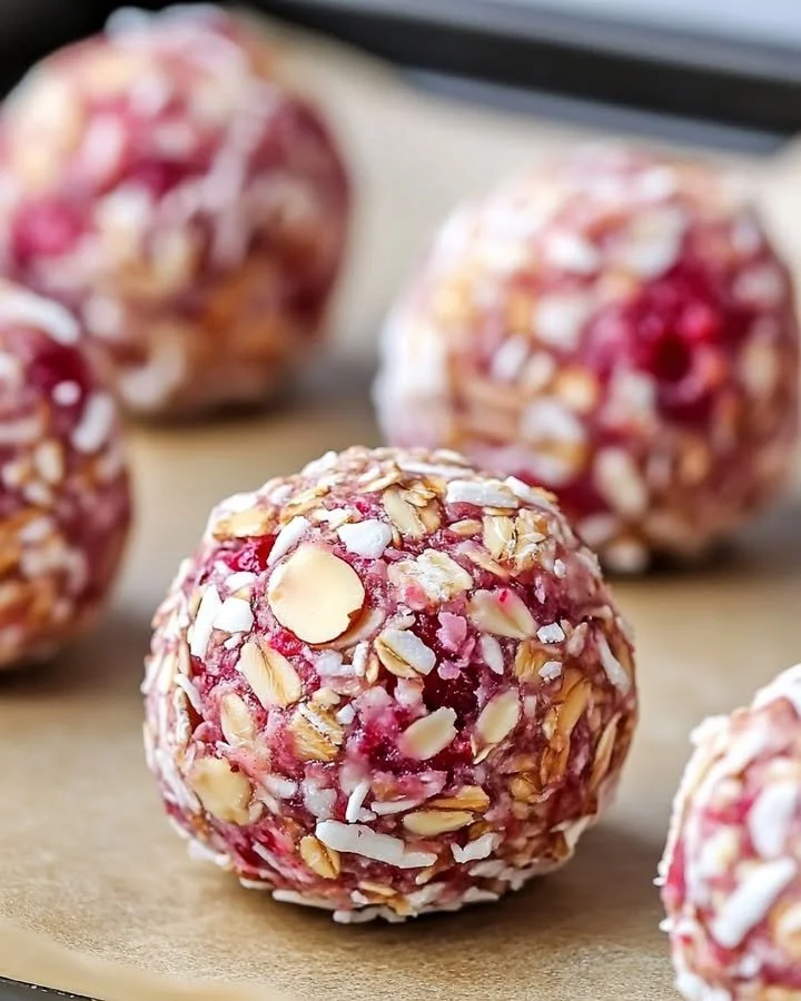Delicious and nutritious Raspberry Almond Energy Bites for a healthy snack.