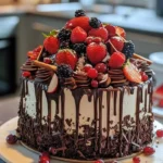 Delicious Red Velvet Cheesecake Cake with cream cheese frosting.