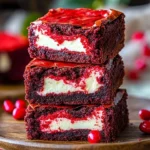 Red Velvet Cream Cheese Brownies topped with frosting on a plate
