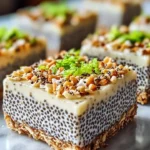 No-bake chia pudding bars with coconut lime flavor on a plate